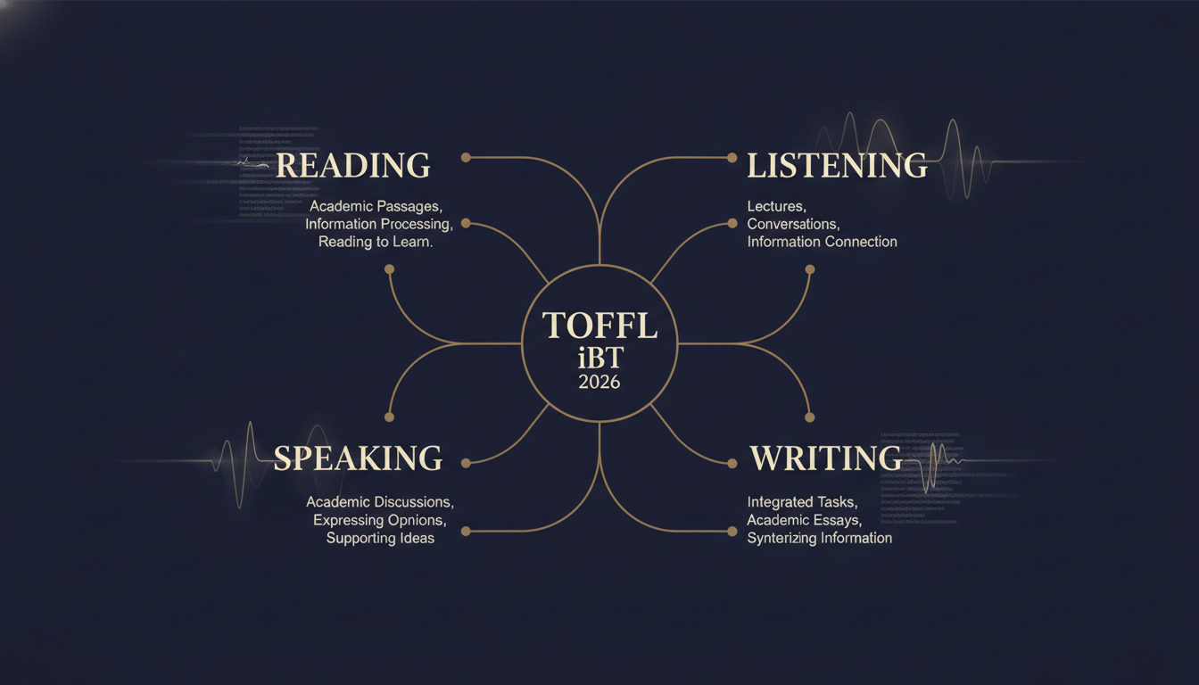 ساختار آزمون تافل ۲۰۲۶ شامل Reading، Listening، Speaking و Writing